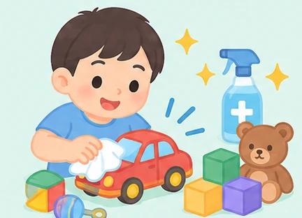 ทำความสะอาดของเล่น และของใช้ ที่เด็กจับบ่อย